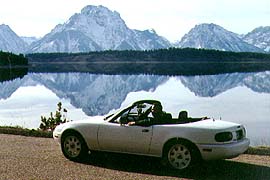 Miata in Front of Lake & Mountains